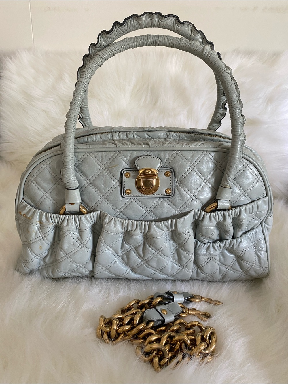 Marc Jacobs Grey Quilted Calfskin Leather Julianne Stam Bag